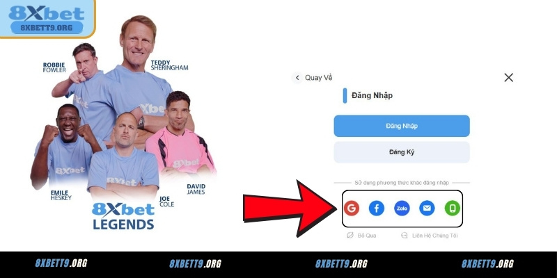 Các phương thức đăng nhập tài khoản 8XBET khác